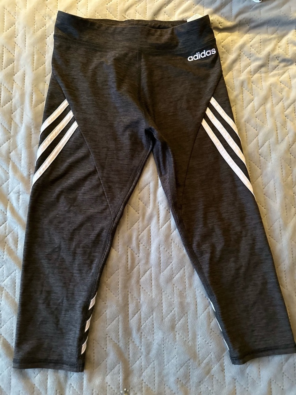 adidas Black Capri Leggings with White Stripe Accents